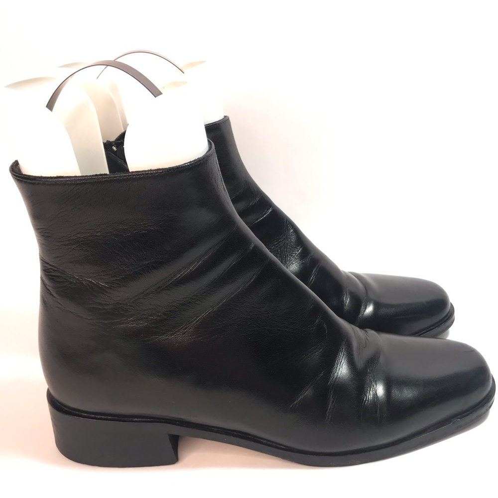 IL TONDAOO Vero Cuioi Italian Made Leather Black Ankle Boots EU Size 36 US 6